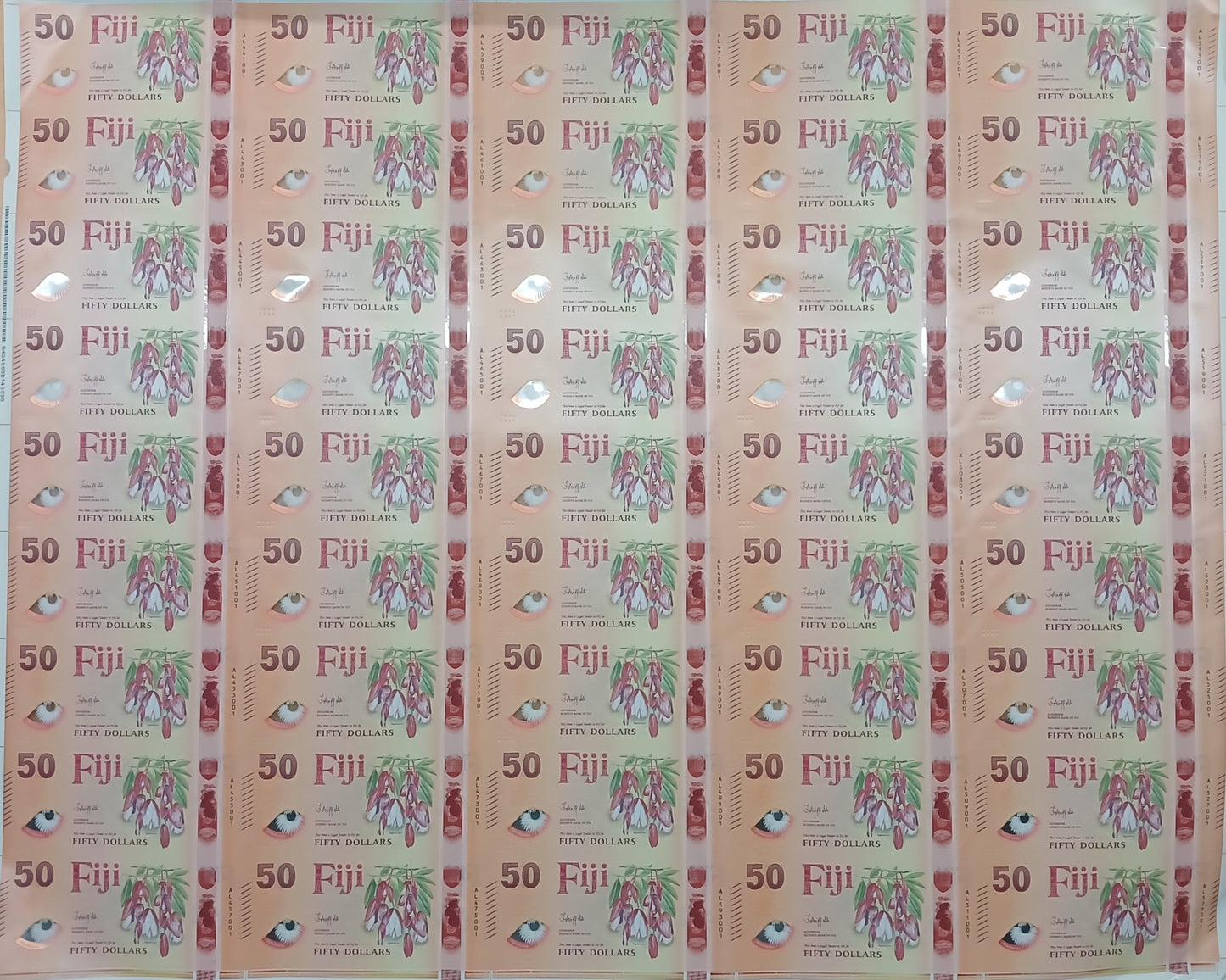 2025 New Polymer $50 Uncut Sheet (45 notes in a sheet)